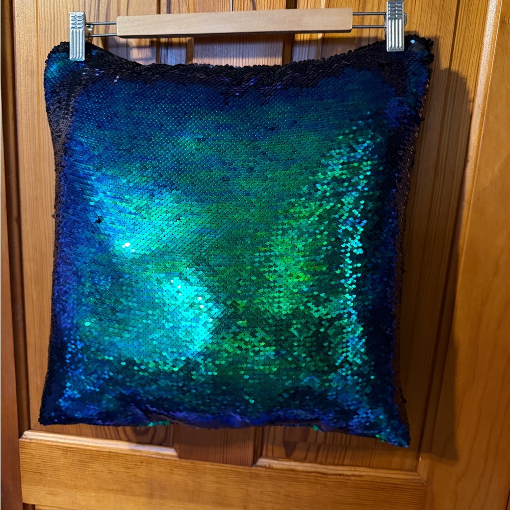 Blue and Green Sequin Pillow
